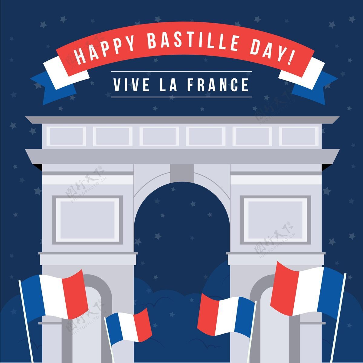 法国巴士底狱日插画法国国庆庆典平面设计