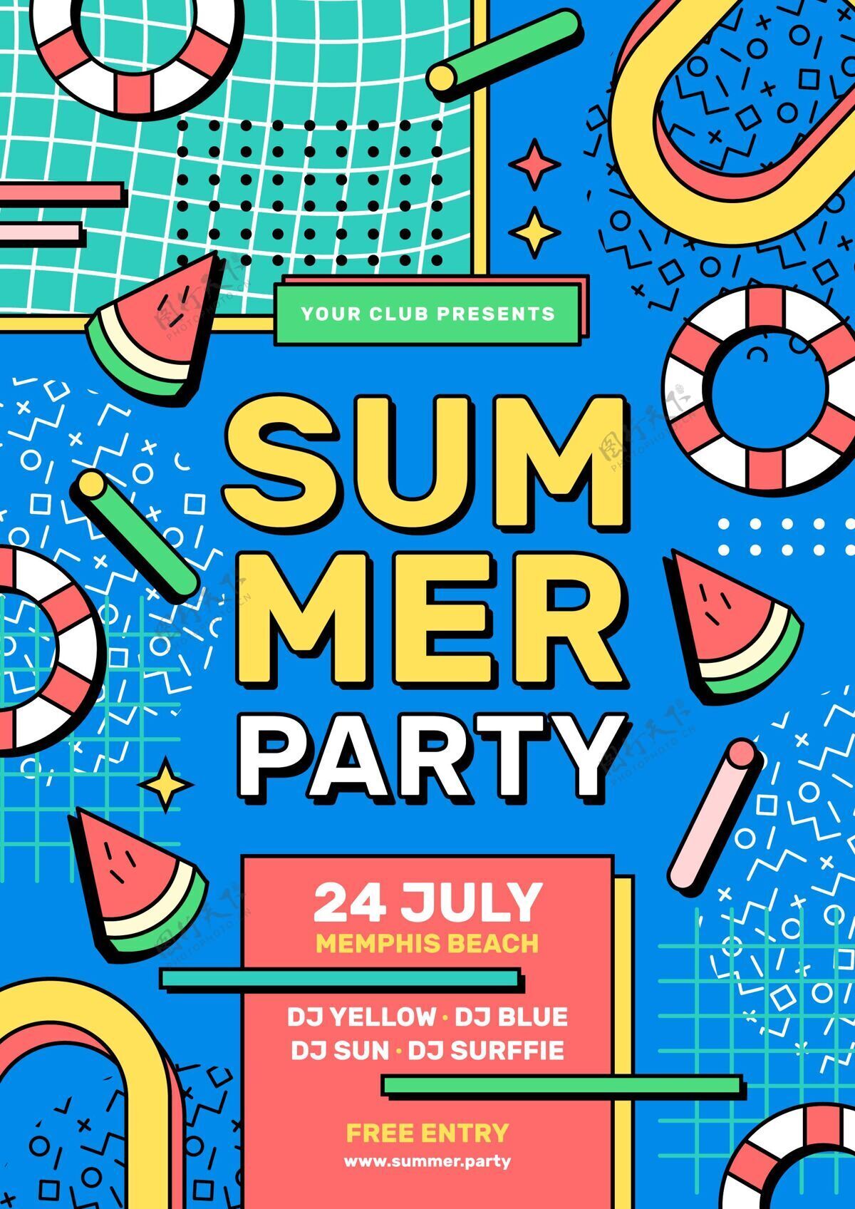 季节平面夏日派对垂直海报模板海报传单夏天聚会海报