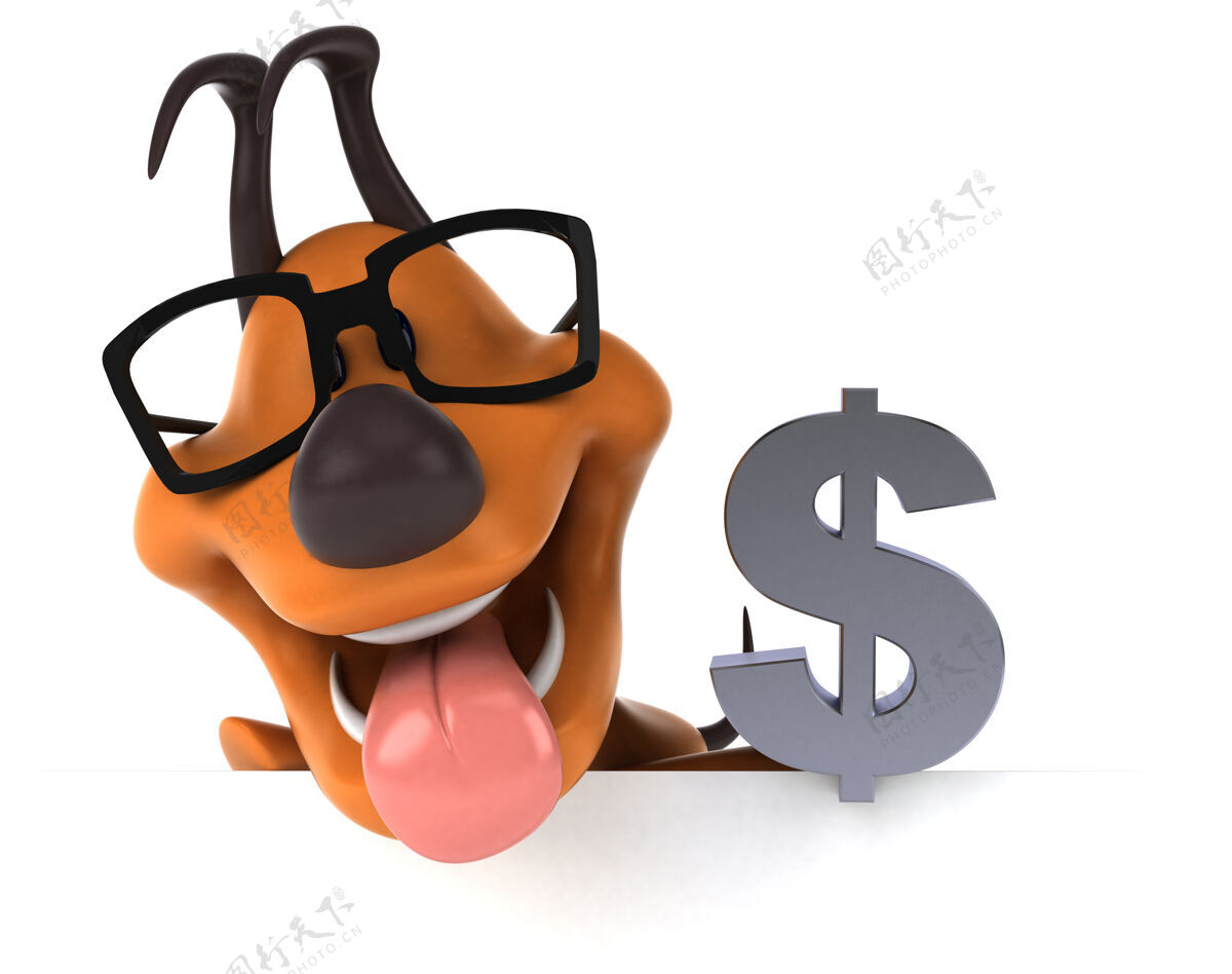 美元有趣的狗三维插图金钱金融鼻子