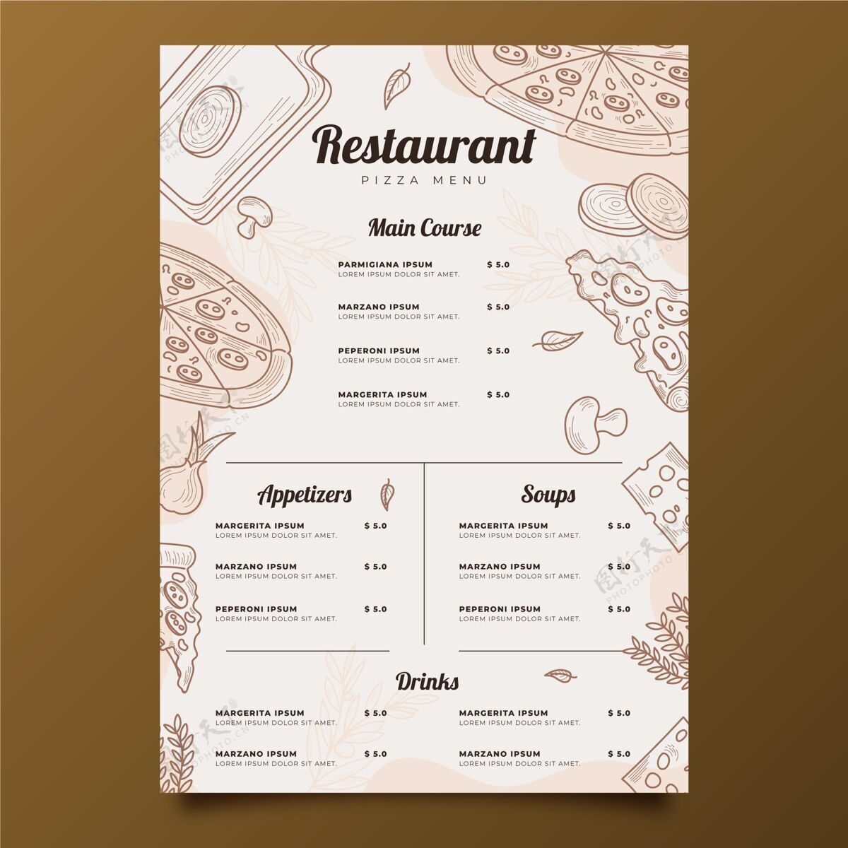 餐厅雕刻手绘乡村餐厅垂直菜单模板乡村菜单手绘餐厅