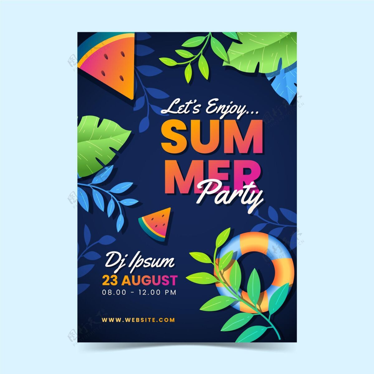 夏天渐变夏日派对垂直海报模板聚会聚会海报聚会传单