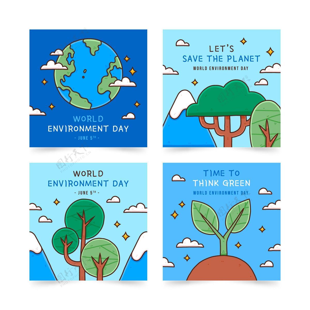 包装手绘世界环境日instagram帖子集意识社交媒体模板动物