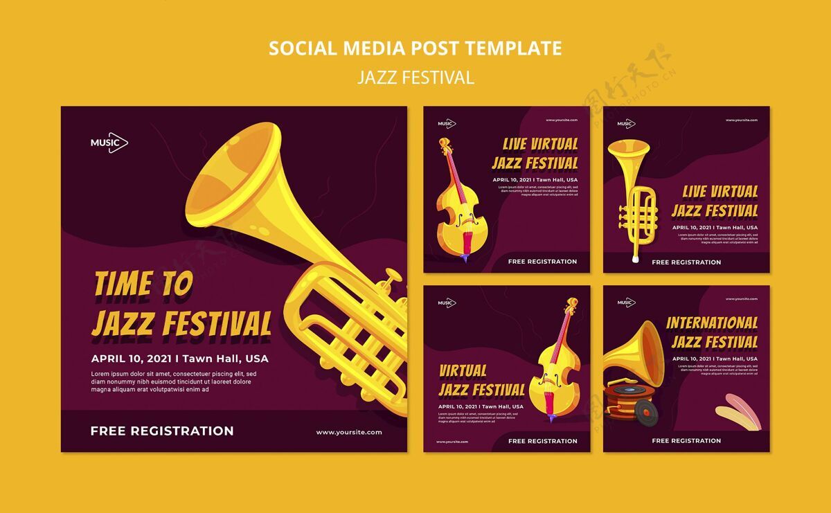 节日爵士音乐节社交媒体发布模板表演音乐社交媒体发布模板
