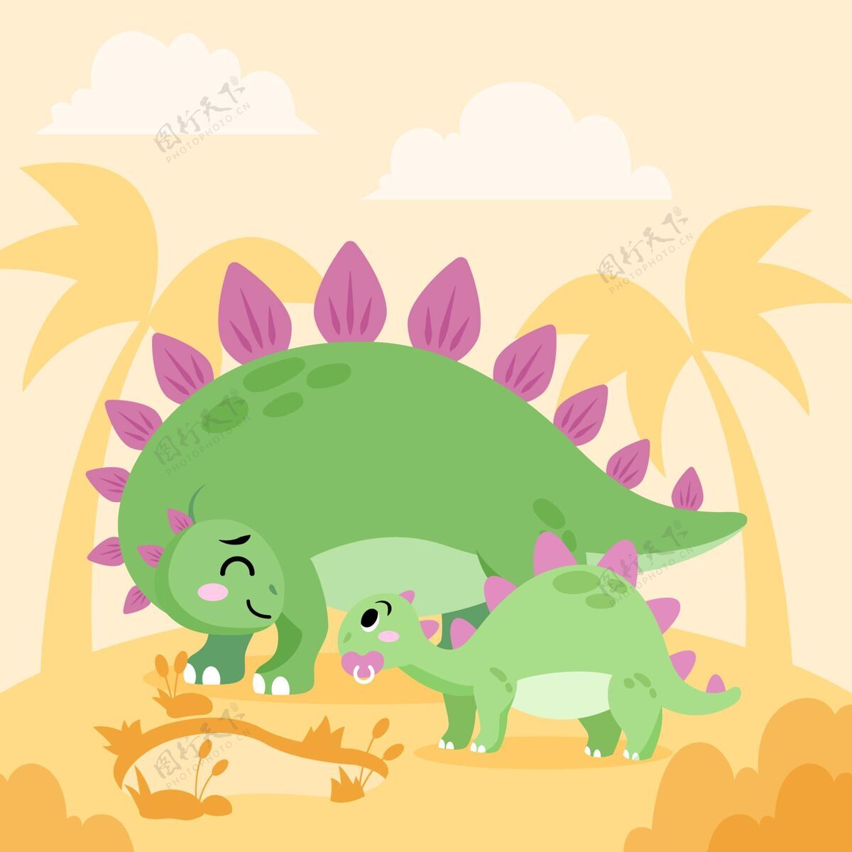 恐龙扁平恐龙宝宝插图平面设计幼稚生物