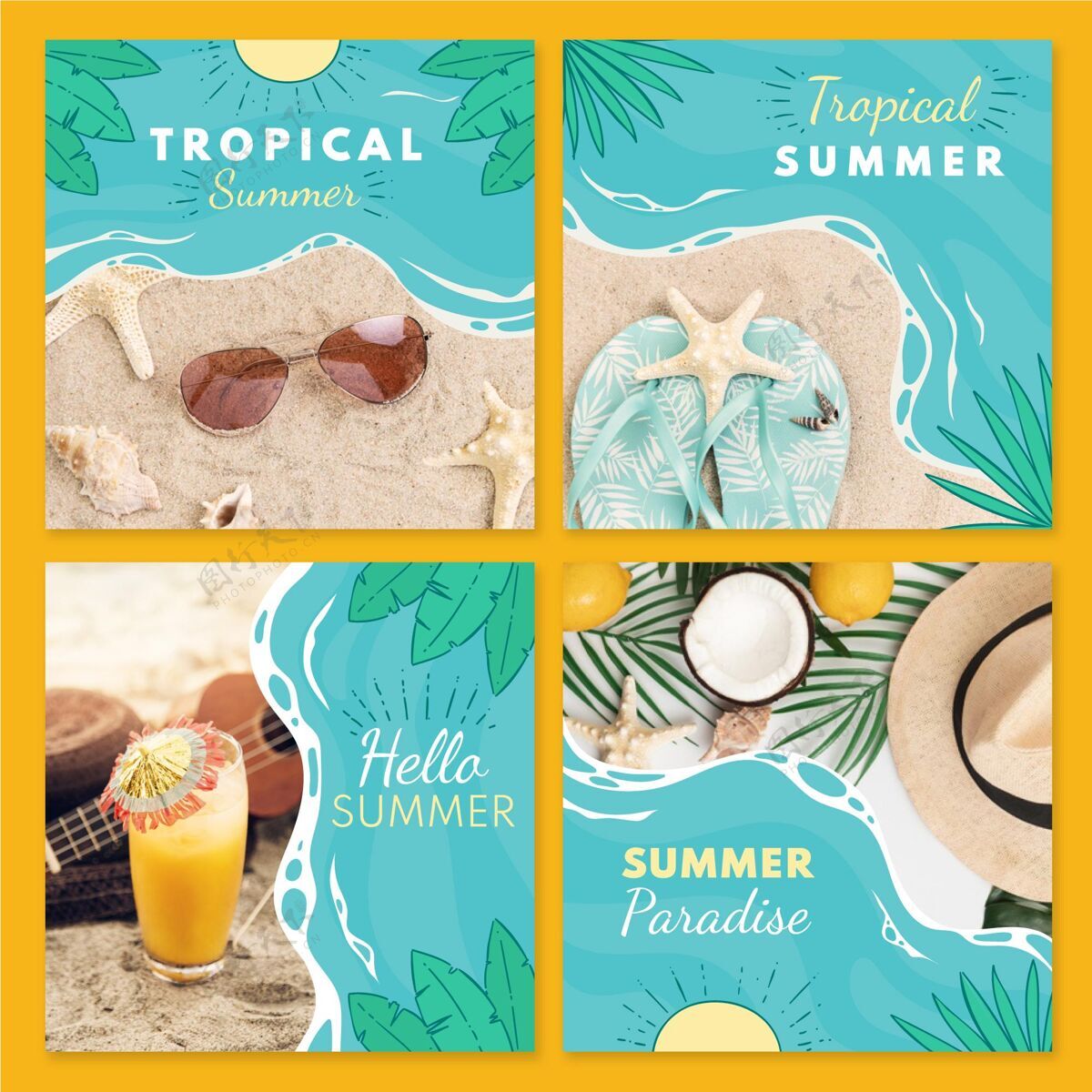 季节手绘夏季instagram帖子集附照片帖子套装包装