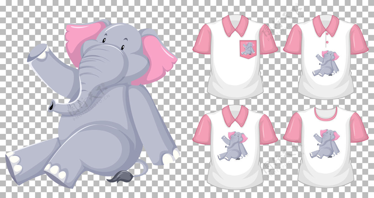 中性T恤设计 大象坐在不同的位置套装活着升华
