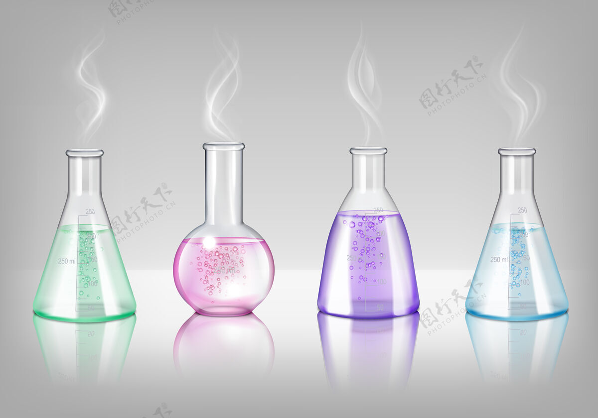 烧瓶不同形状的实验室玻璃器皿设置包装玻璃
