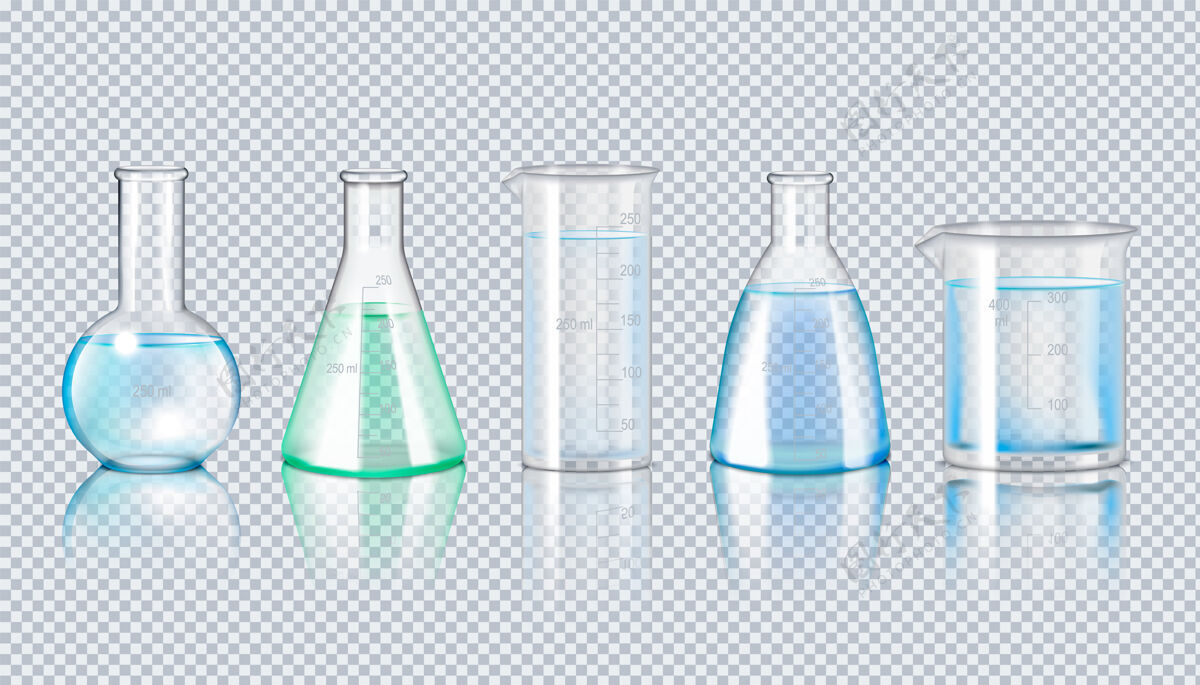 收集实验室玻璃器皿真实的一套烧瓶插图玻璃烧瓶玻璃器皿
