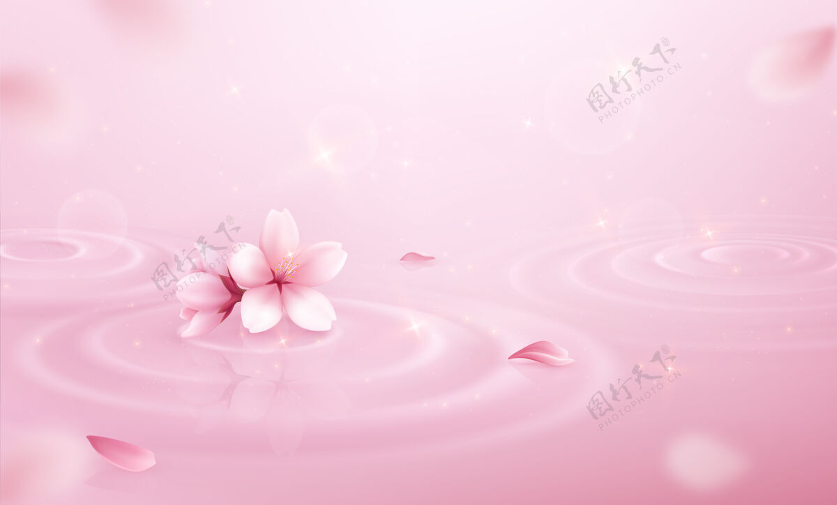 花水圈花瓣背景真实的粉红色组成与光泽和樱花水花瓣写实
