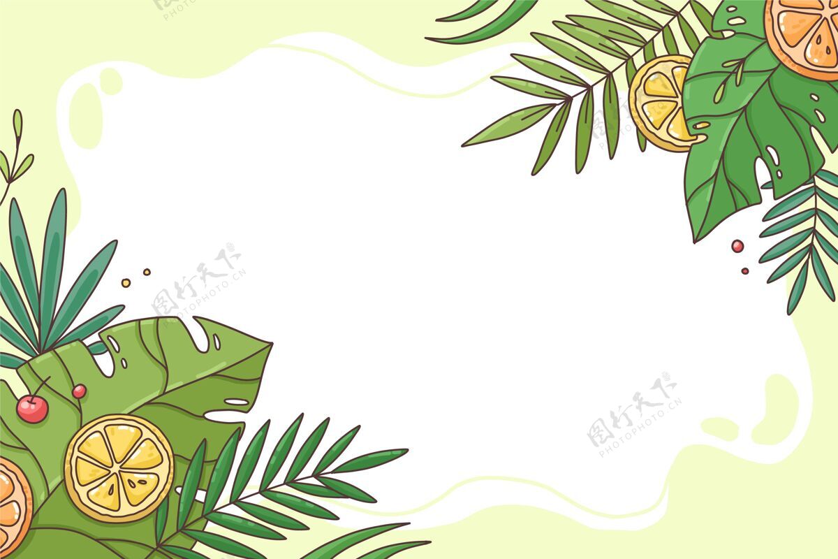 热带背景手绘热带树叶背景植物自然热带