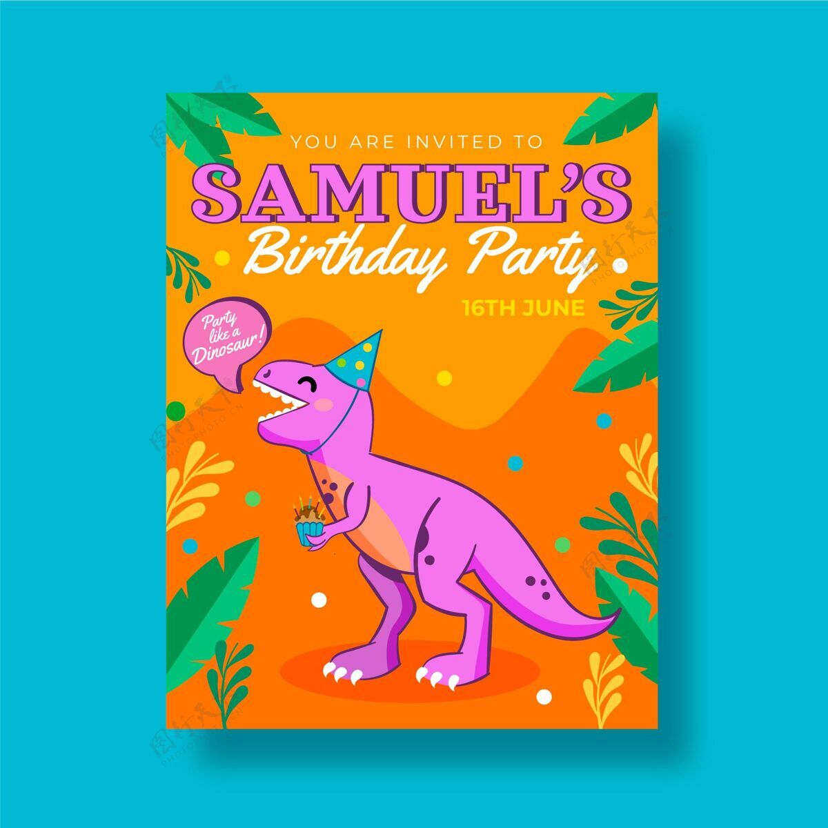 恐龙恐龙生日请柬手绘准备打印生日聚会