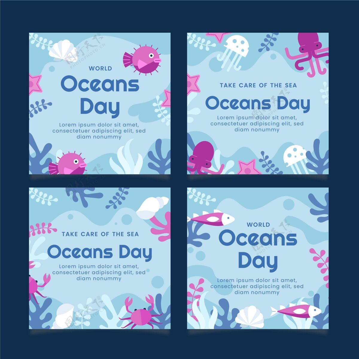 Instagram平面世界海洋日instagram帖子集生态网络模板海洋