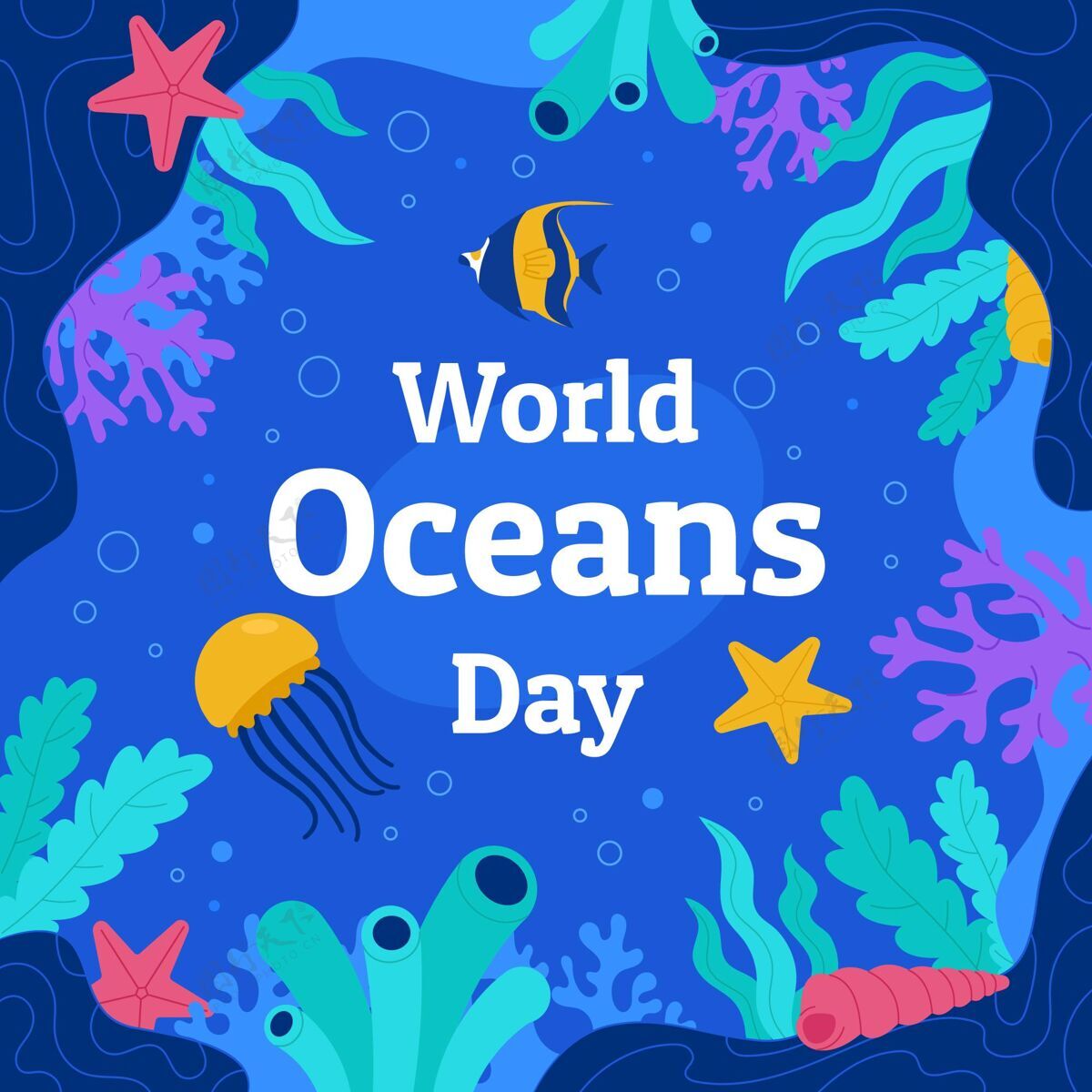 平面设计有机平面世界海洋日插画国际环境海洋