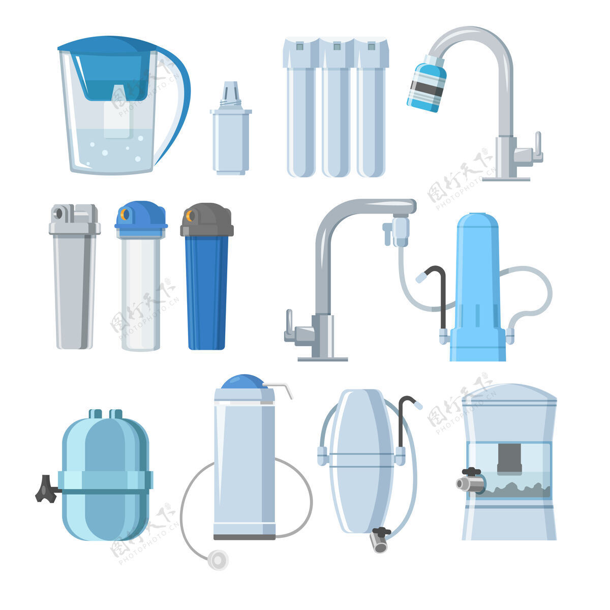 清洁水过滤器和矿物过滤系统设置处理房子水罐