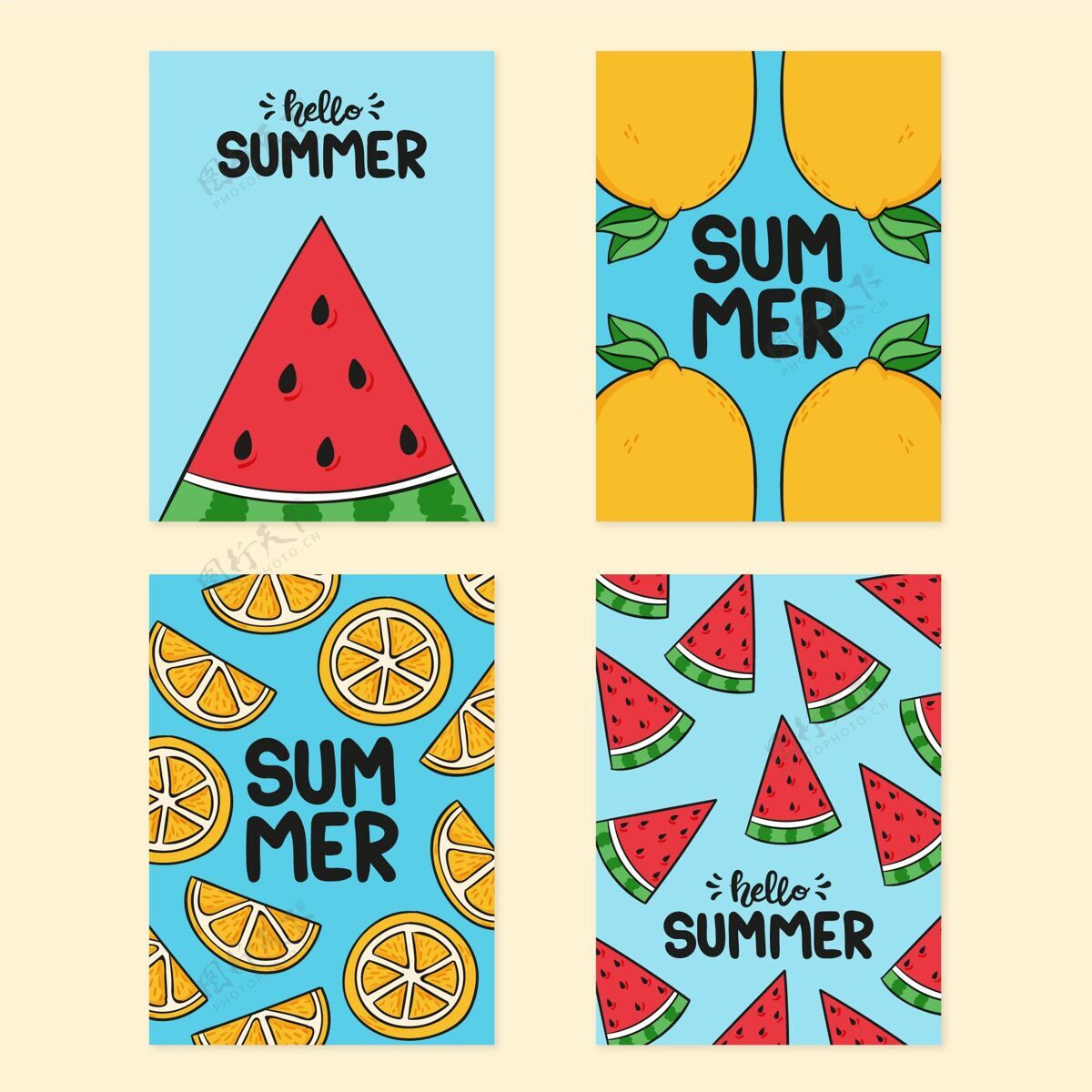 集合手绘夏季卡片系列夏季卡片集合卡片模板