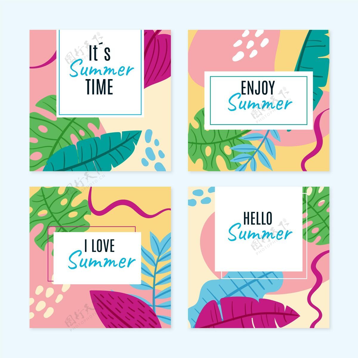 夏季Instagram模板手绘夏季instagram帖子集Instagram季节夏季