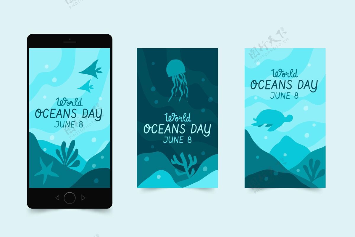 网络模板手绘世界海洋日instagram故事集分类环境星球