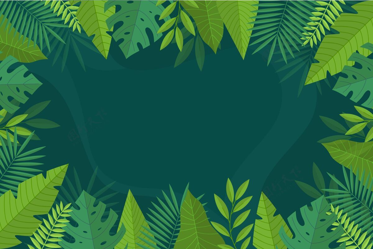 平面设计平坦的热带树叶背景植物自然夏天