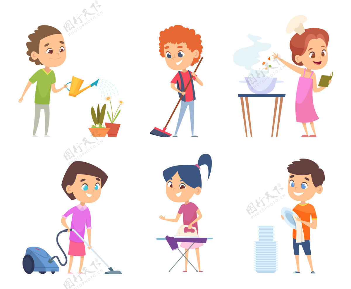 拖把孩子们housework.childrens帮父母打扫卫生洗涤卫生烹饪