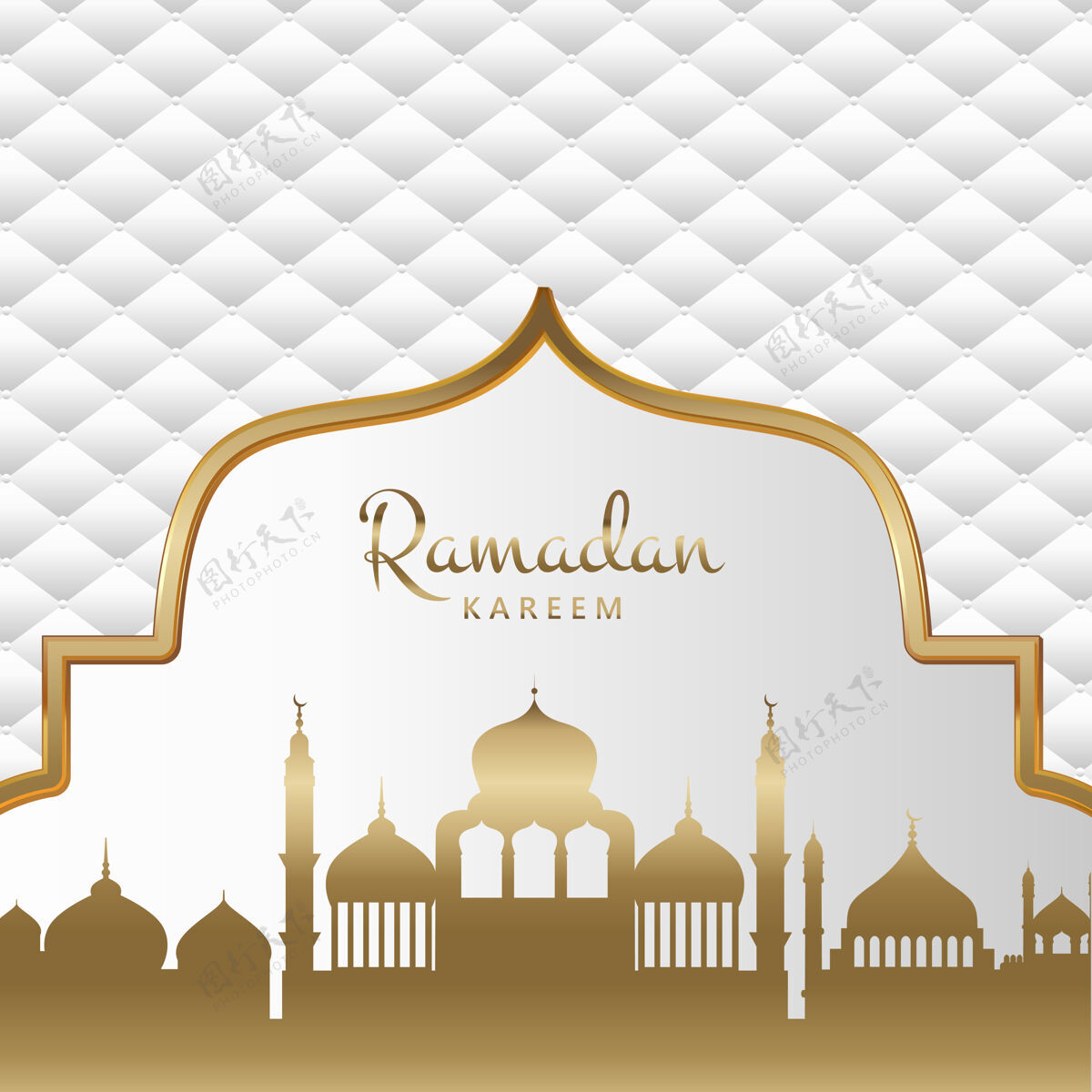 伊斯兰金色和白色装饰斋月卡里姆背景清真寺剪影斋月