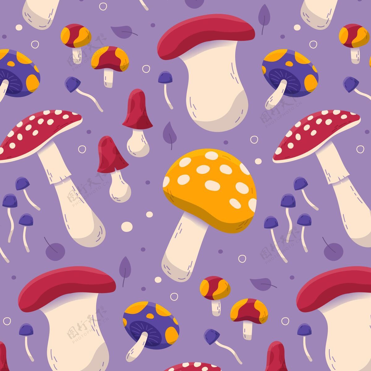 图案手绘蘑菇图案真菌手绘图案装饰