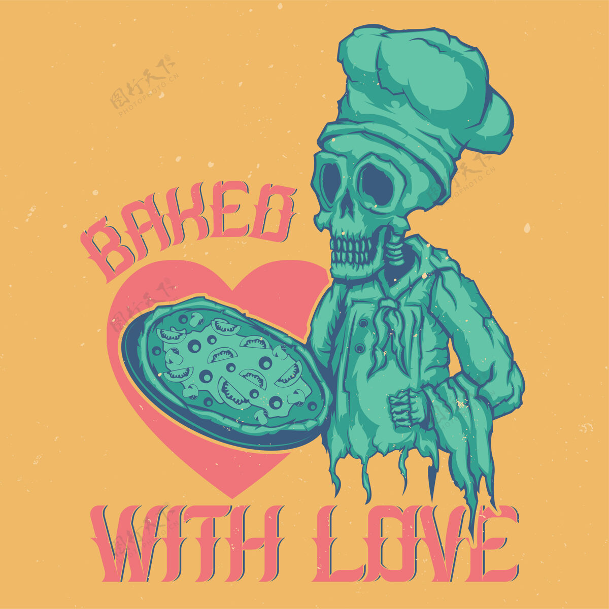 叉子印有已故厨师插图的T恤或海报厨房意大利手