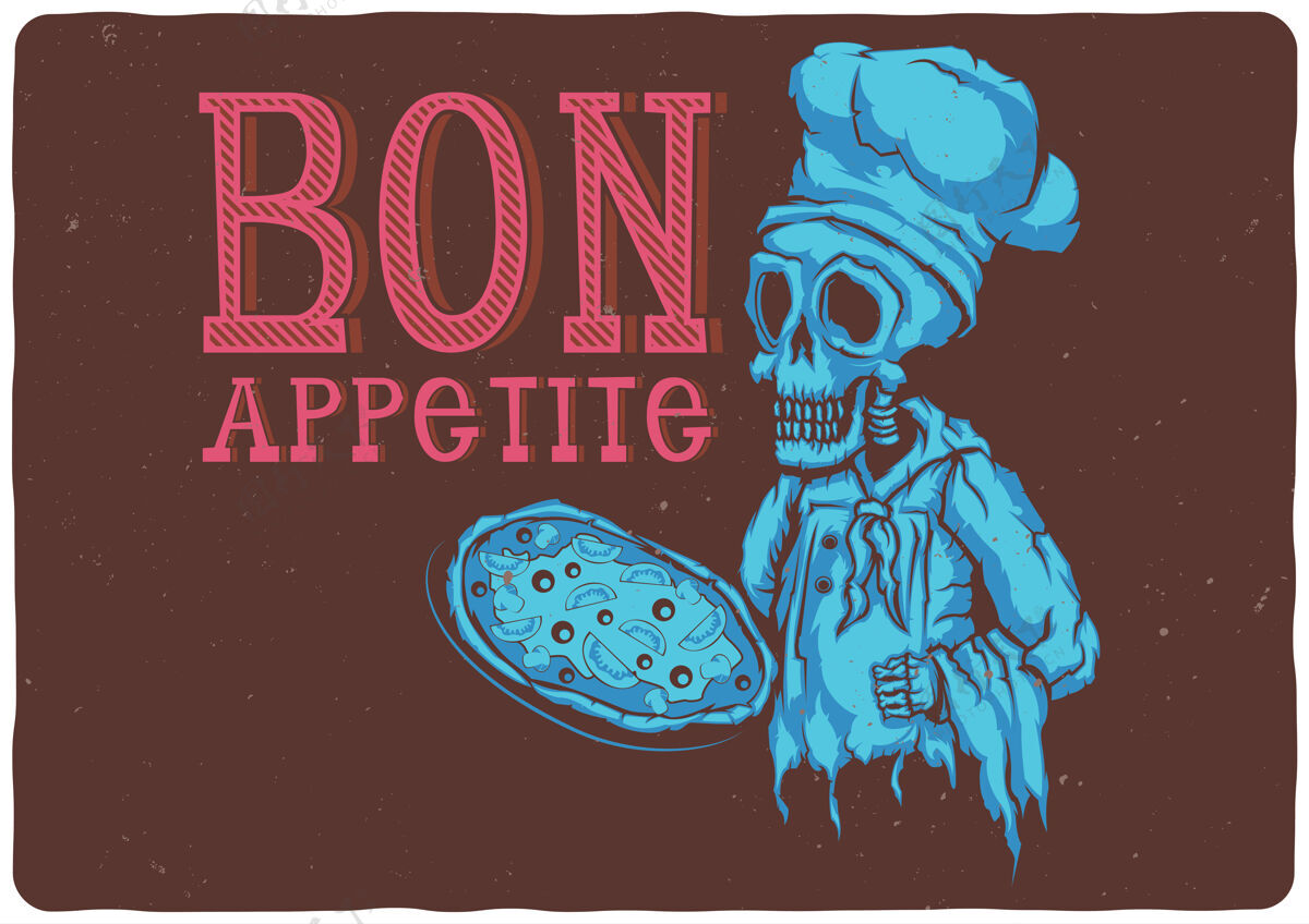 晚餐印有已故厨师插图的T恤或海报死亡死亡食物