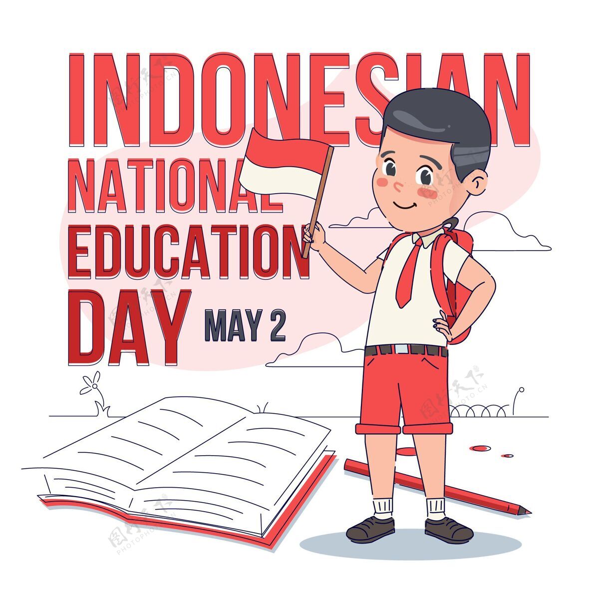 学习印尼国家教育日插画庆典公寓设计印尼