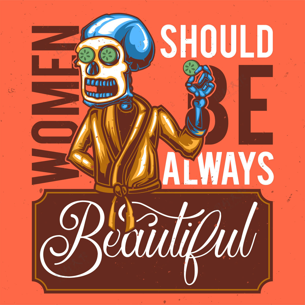 黄瓜T恤或海报设计 带面具的骷髅图案头发骨架灵感