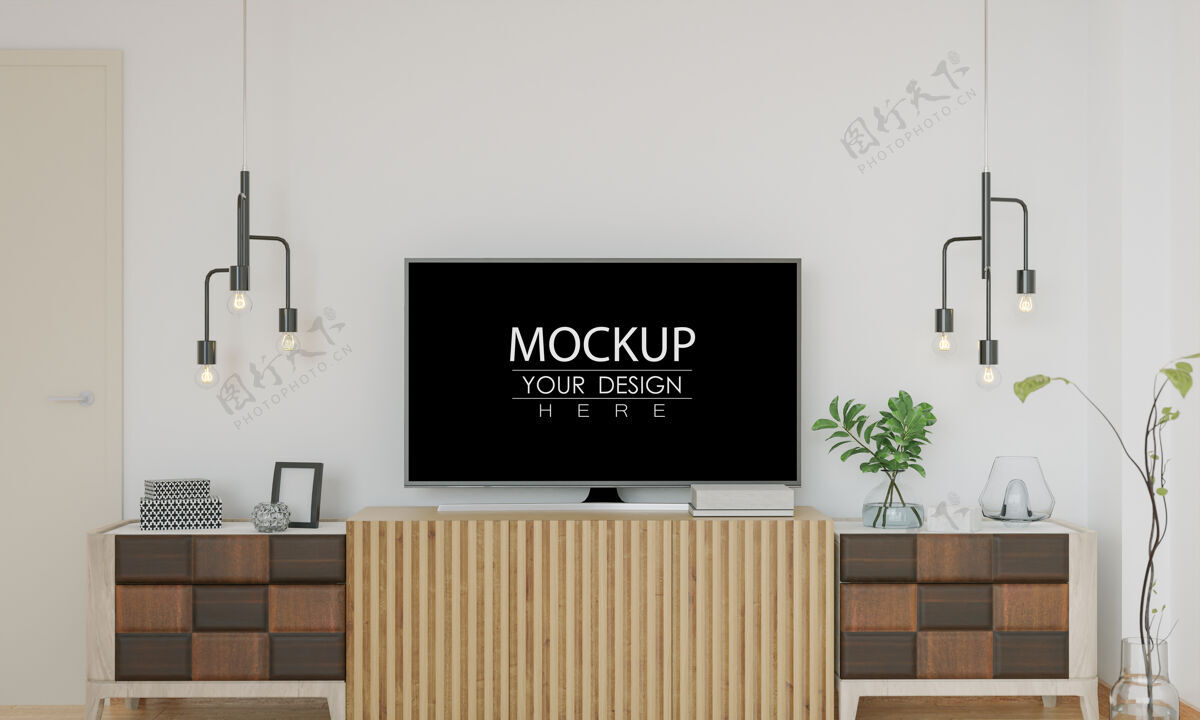 家具客厅里的电视模型放松室内墙壁