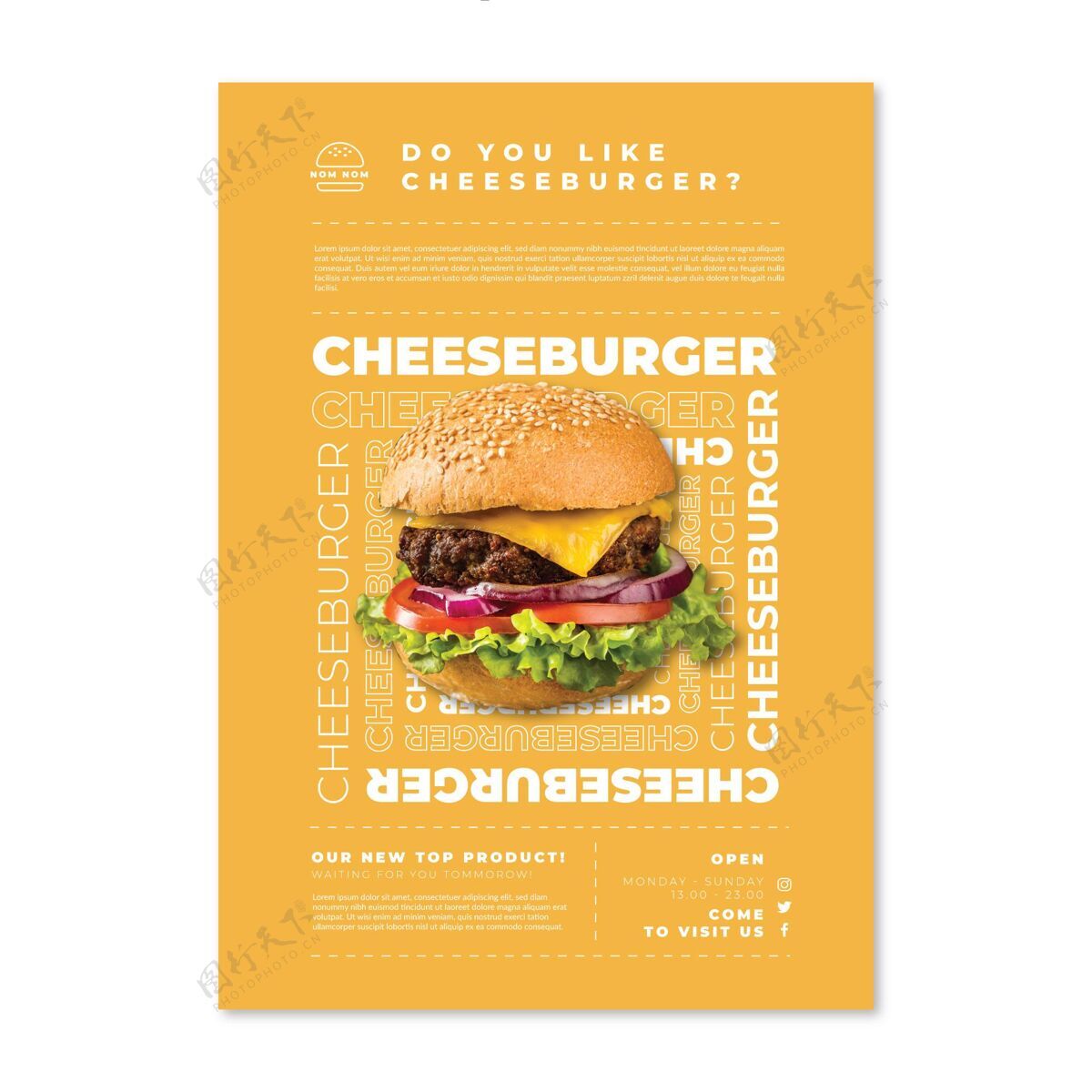 饮食美国食品海报模板与汉堡照片美国食品营养厨房