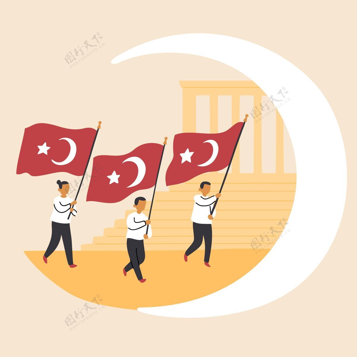 土耳其国旗手绘土耳其纪念阿塔图克 青年和体育日插图土耳其手绘青年和体育日