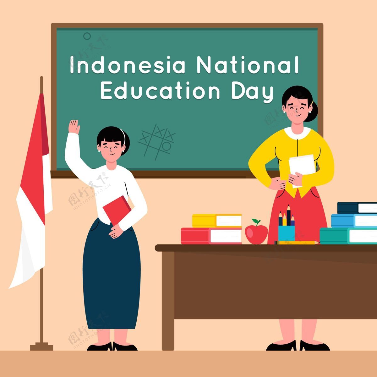 教育印尼国家教育日插画学习国家教育日学习