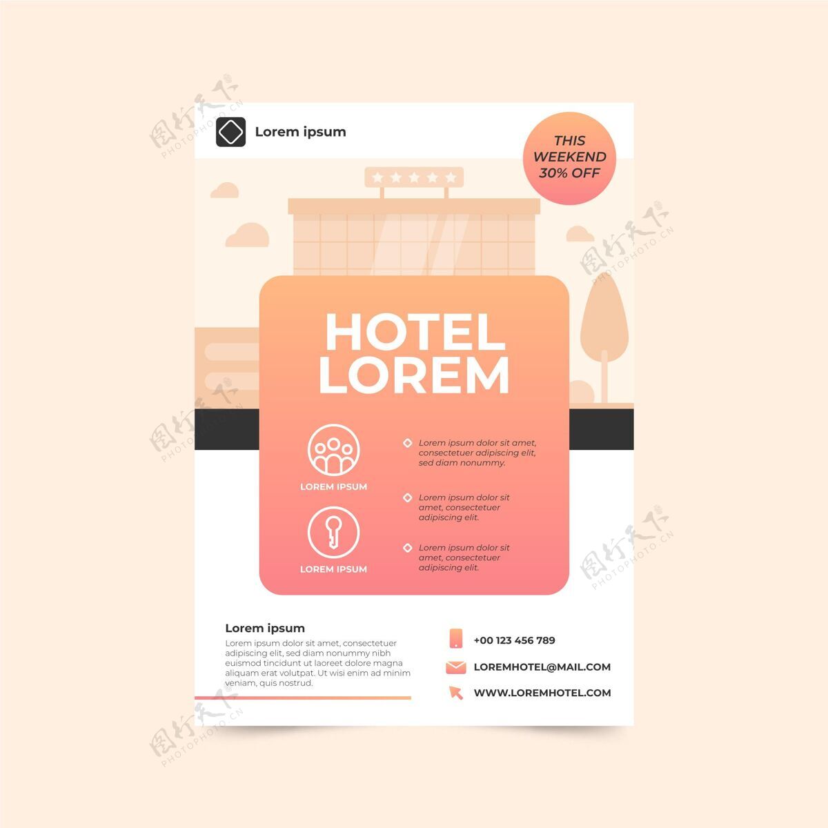 准备打印平面设计酒店信息传单模板旅游旅行传单