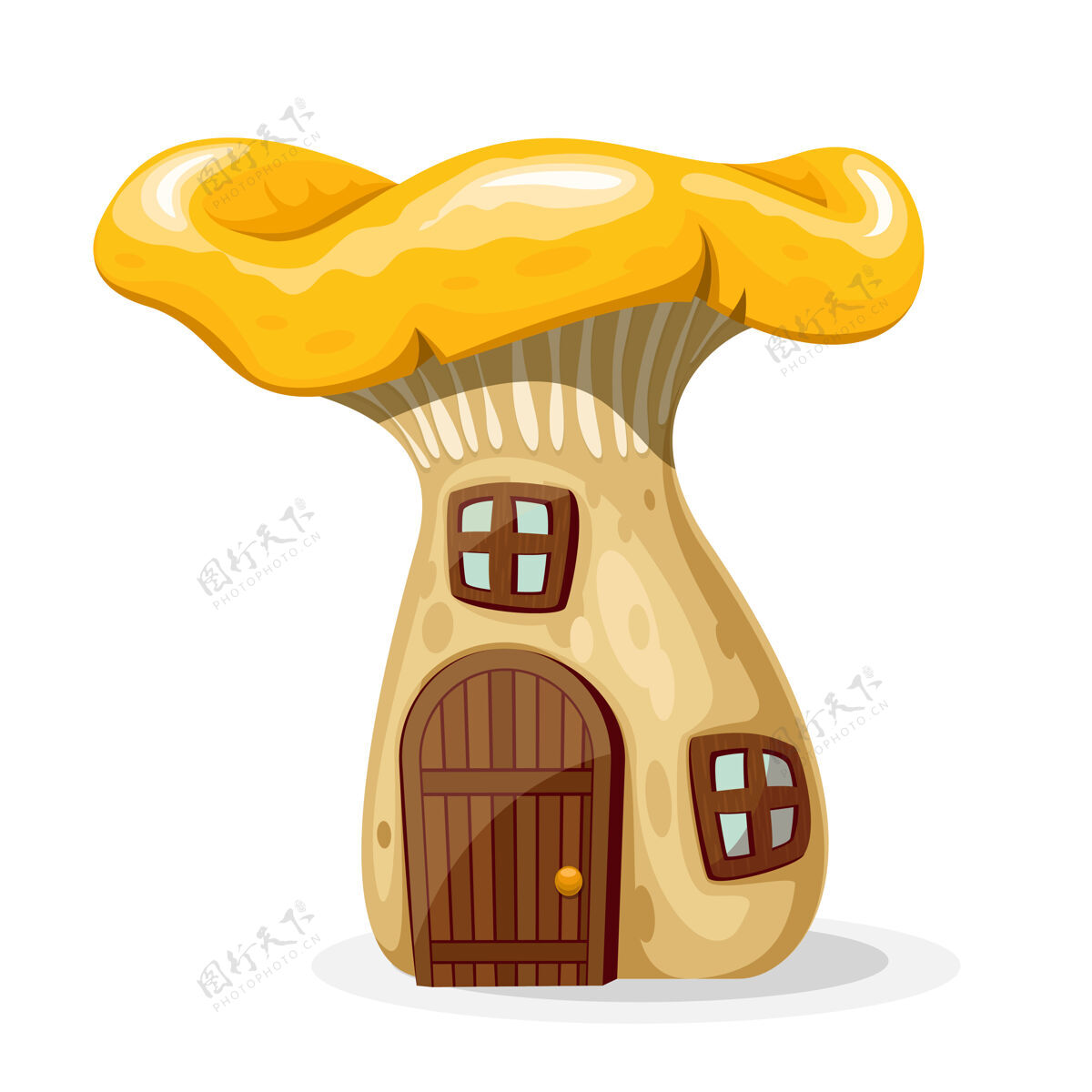童话带门窗的蘑菇屋白色背景上孤立的童话般的家插图房子蘑菇想象