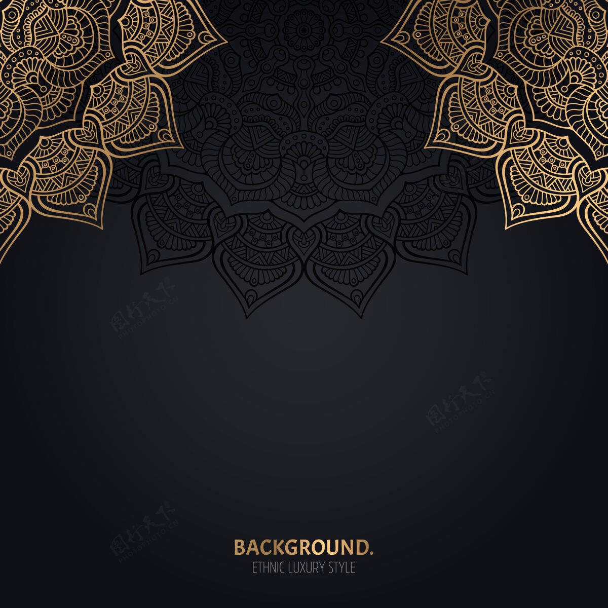 曲线伊斯兰黑色背景 金色曼荼罗装饰花框架装饰