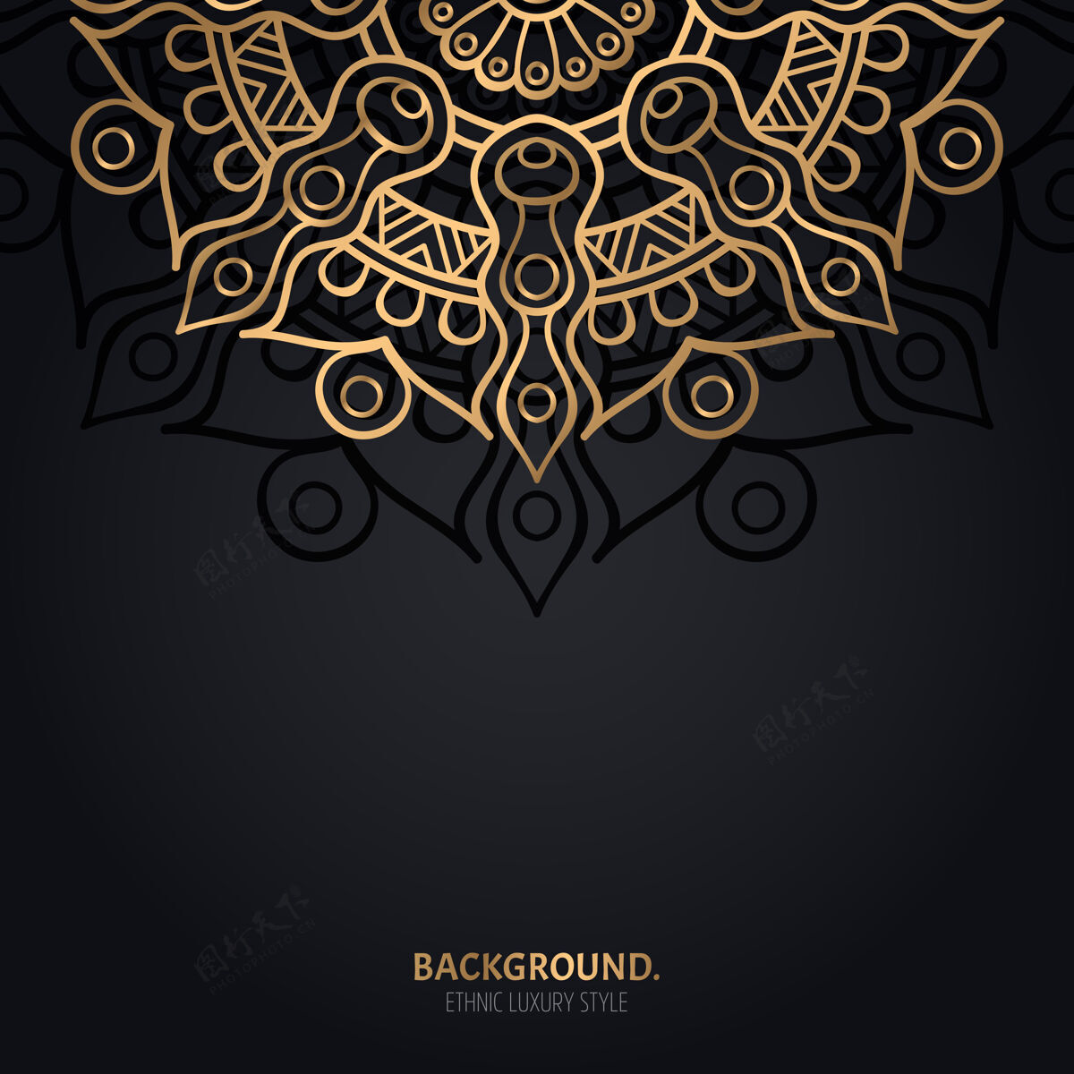 黄金伊斯兰黑色背景 金色曼荼罗装饰抽象古董伊斯兰