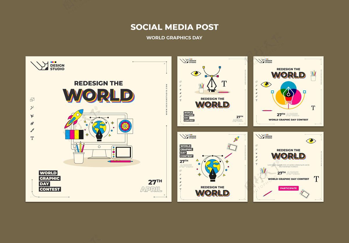 社交媒体世界图形日社交媒体贴子包图形设计作品创意