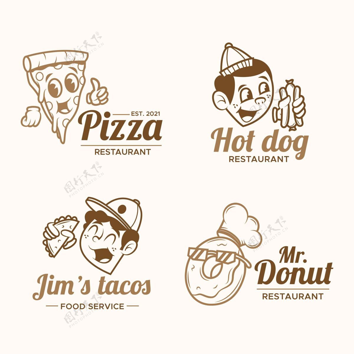 企业标识复古卡通餐厅标志套装套装品牌品牌