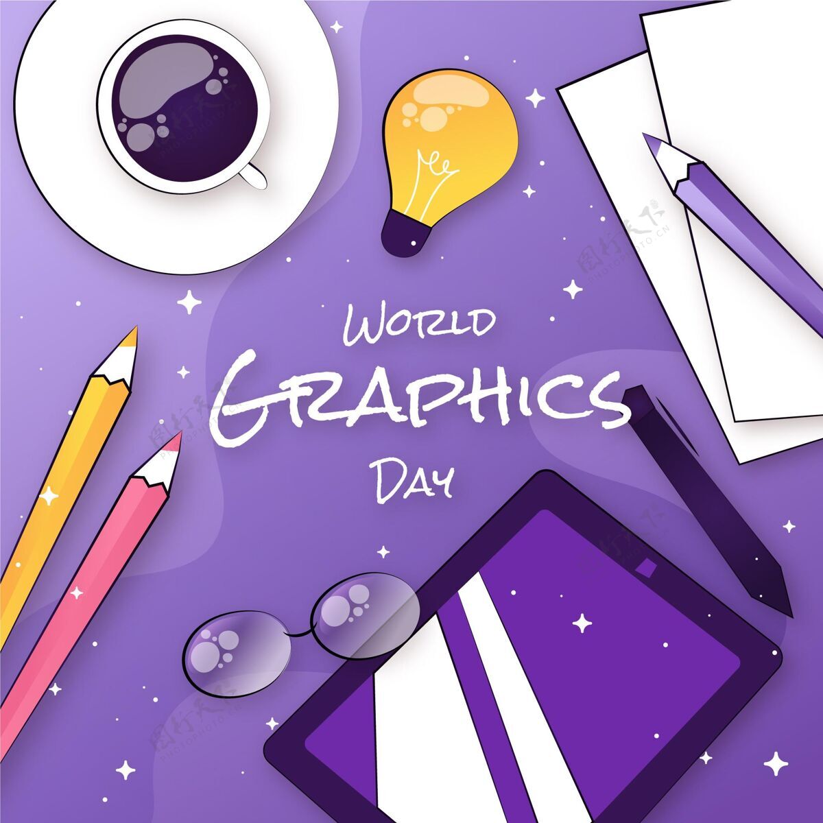 传播设计手绘世界图形日插画世界图形日国际图形日