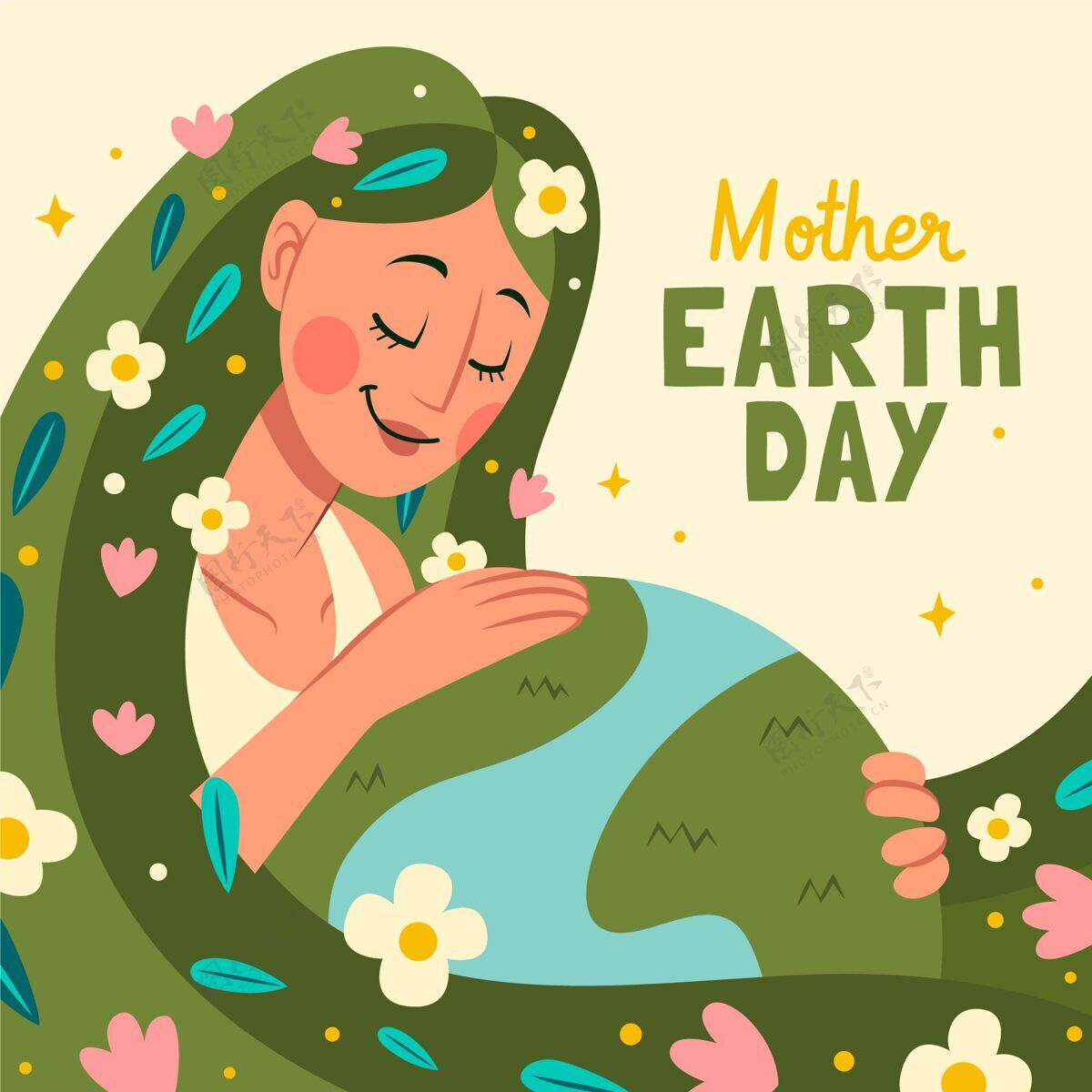 自然手绘地球母亲节插图地球日手绘庆典