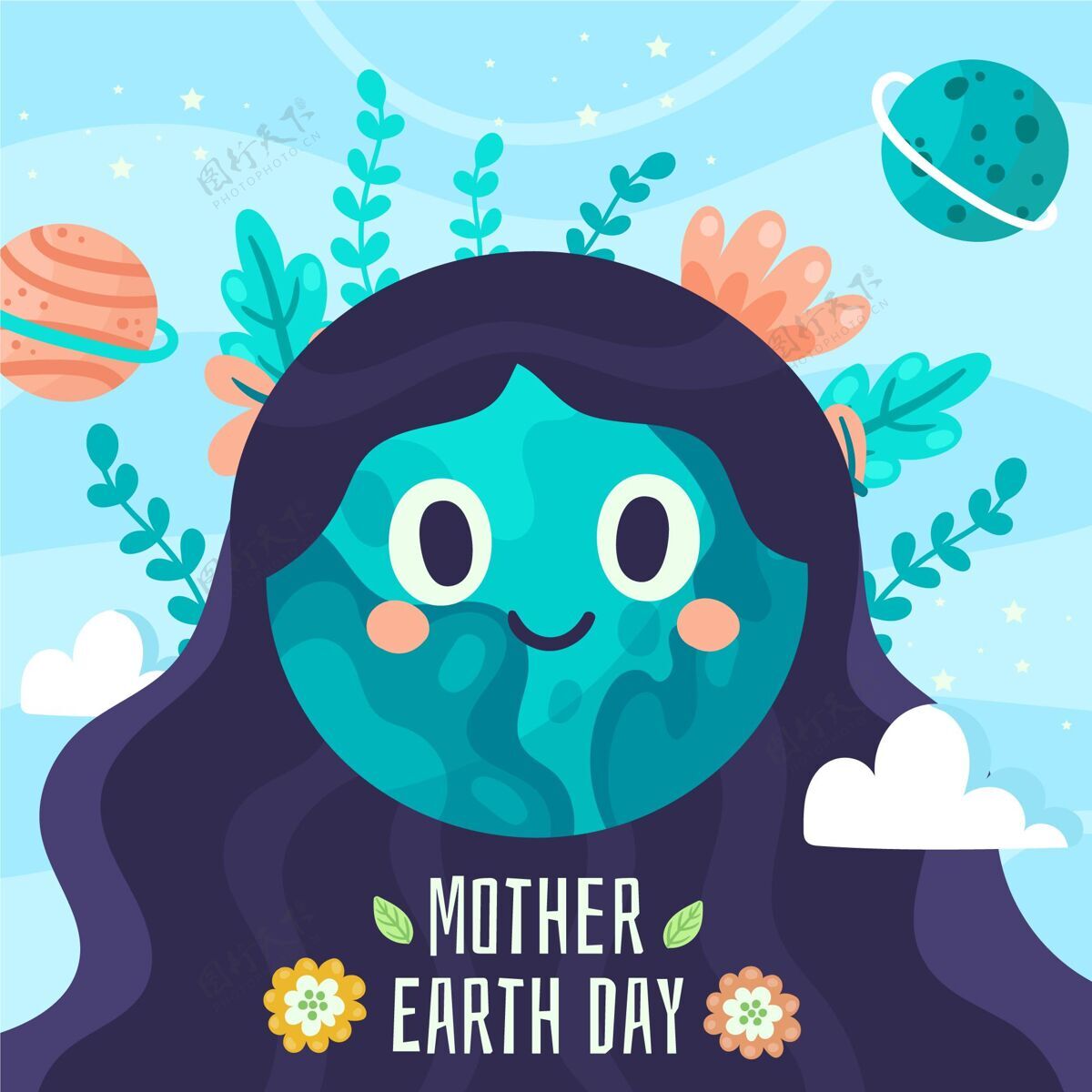 动物卡通地球母亲节插画全球生态系统地球母亲