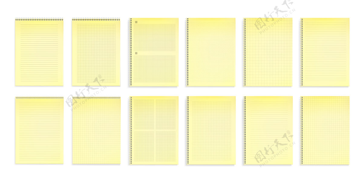 素描本用黄色纸做成线 点和方格的笔记本螺旋备忘录表