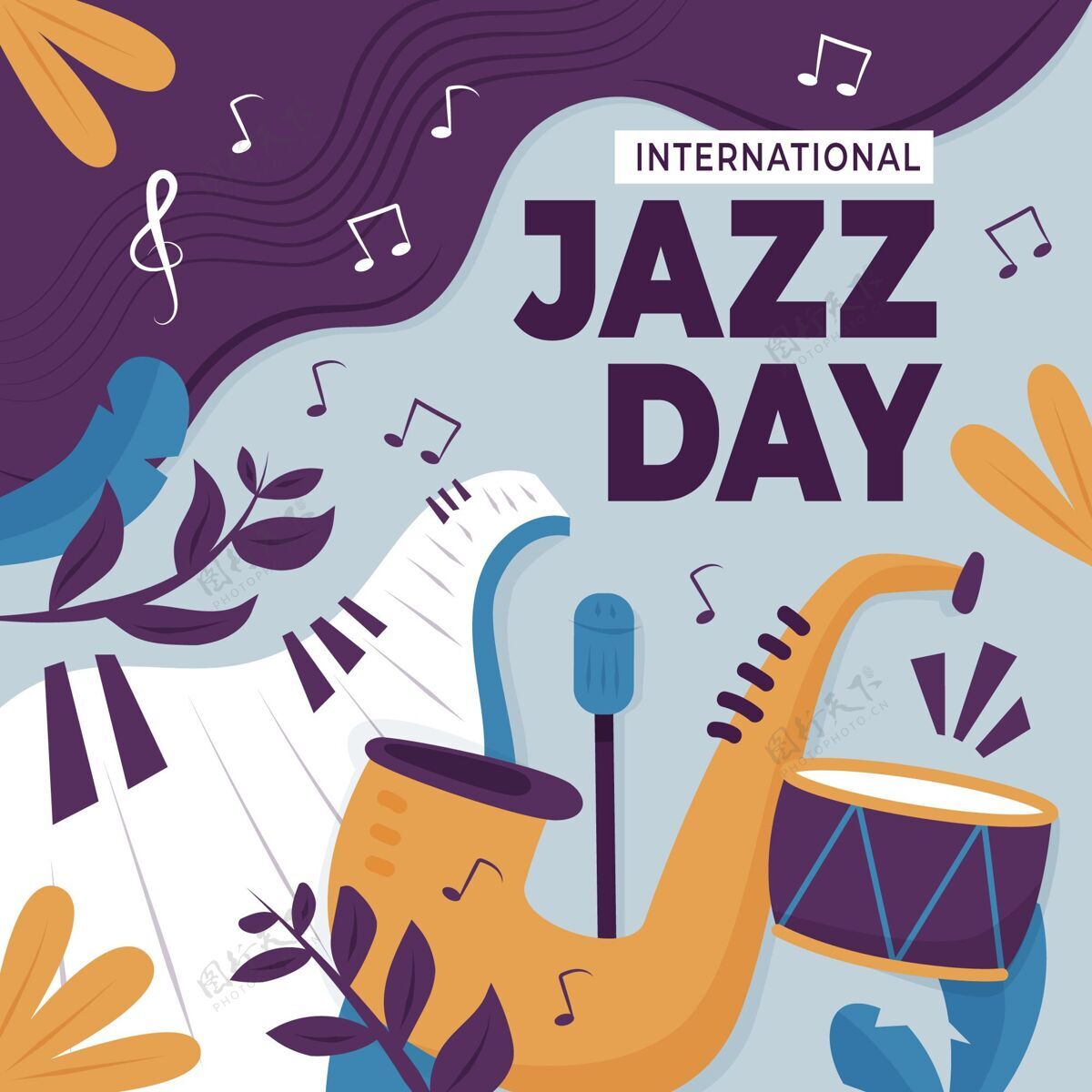 文化手绘国际爵士日插画鼓全球国际爵士乐日