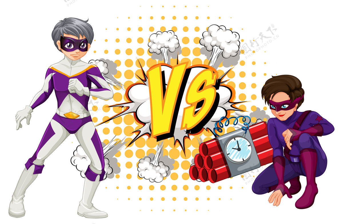 框架两个超级英雄在战斗Bang标牌漫画