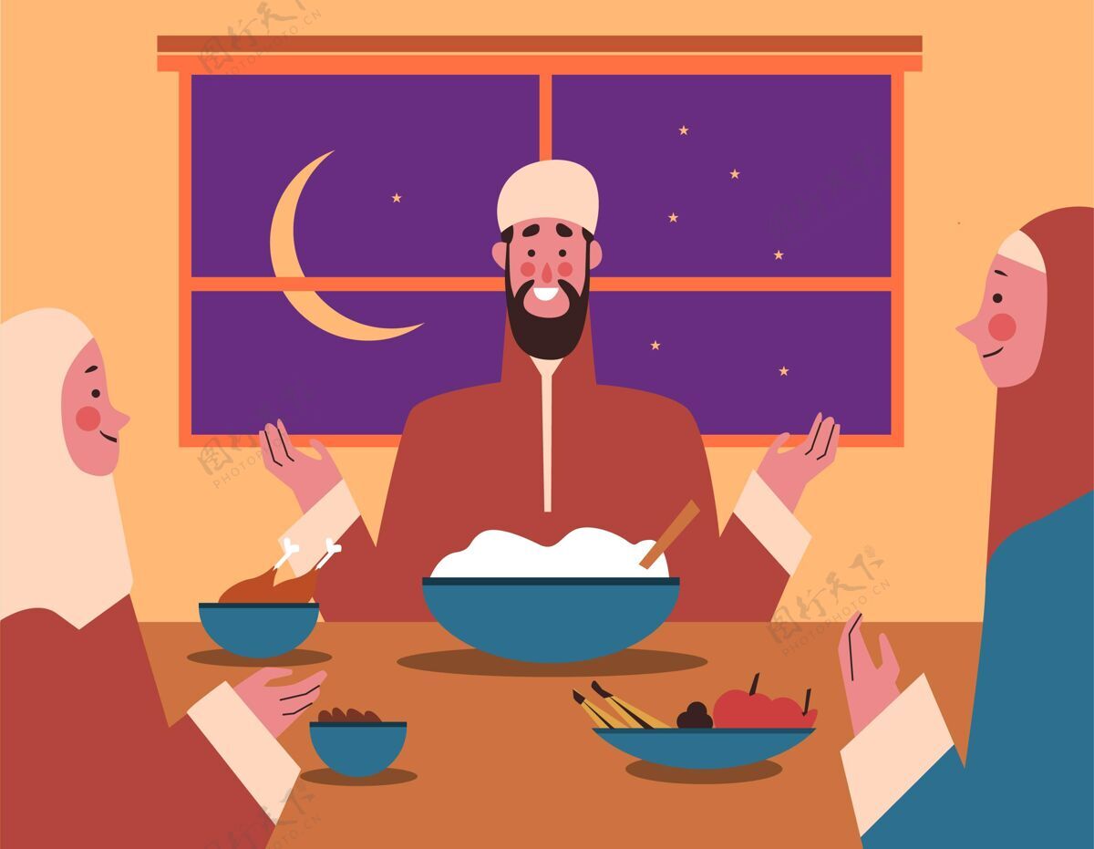 禁食与人平开斋插画阿拉伯语宗教单位设计