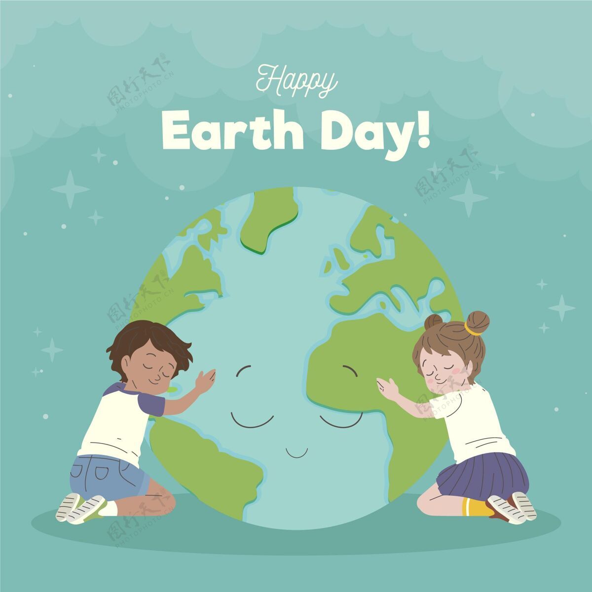 4月22日手绘地球母亲节插图生态系统自然地球日