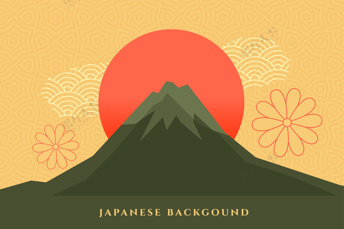现代日本背景用夫子山装饰线条背景圆
