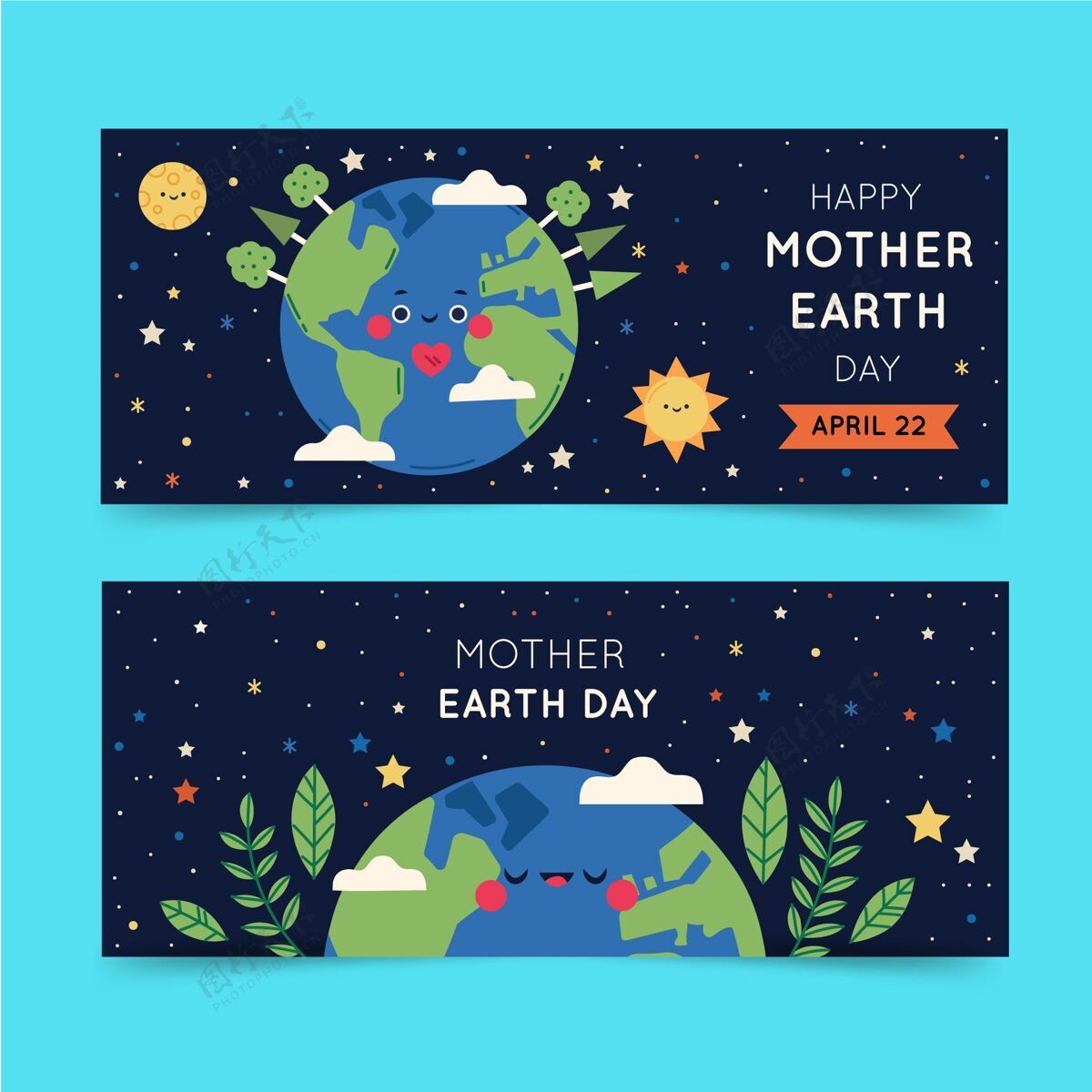 生态系统扁地球母亲日横幅收藏平面收集包装