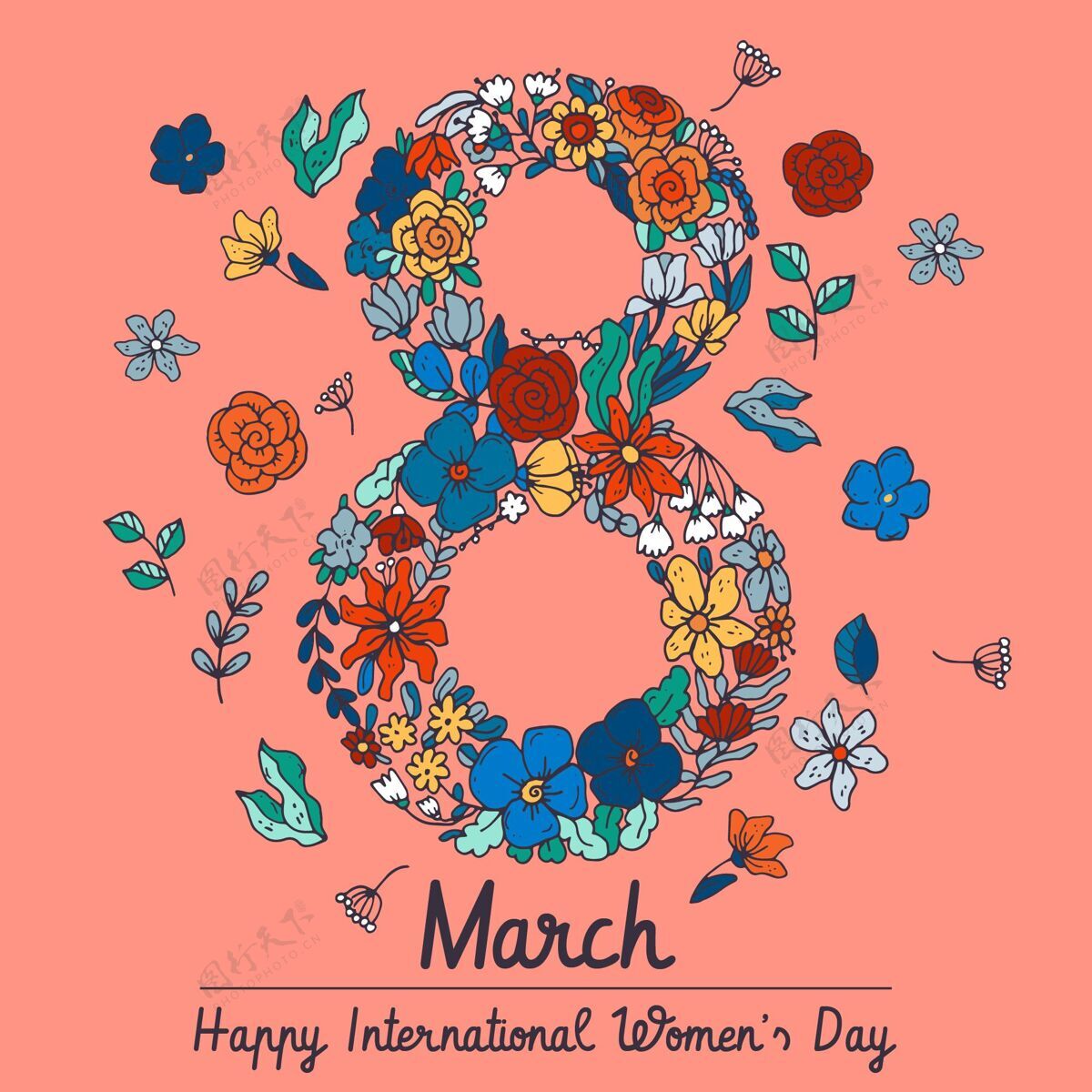 活动手绘国际妇女节插画女性赋权妇女节鲜花